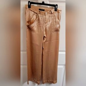 Belted satin dress pants